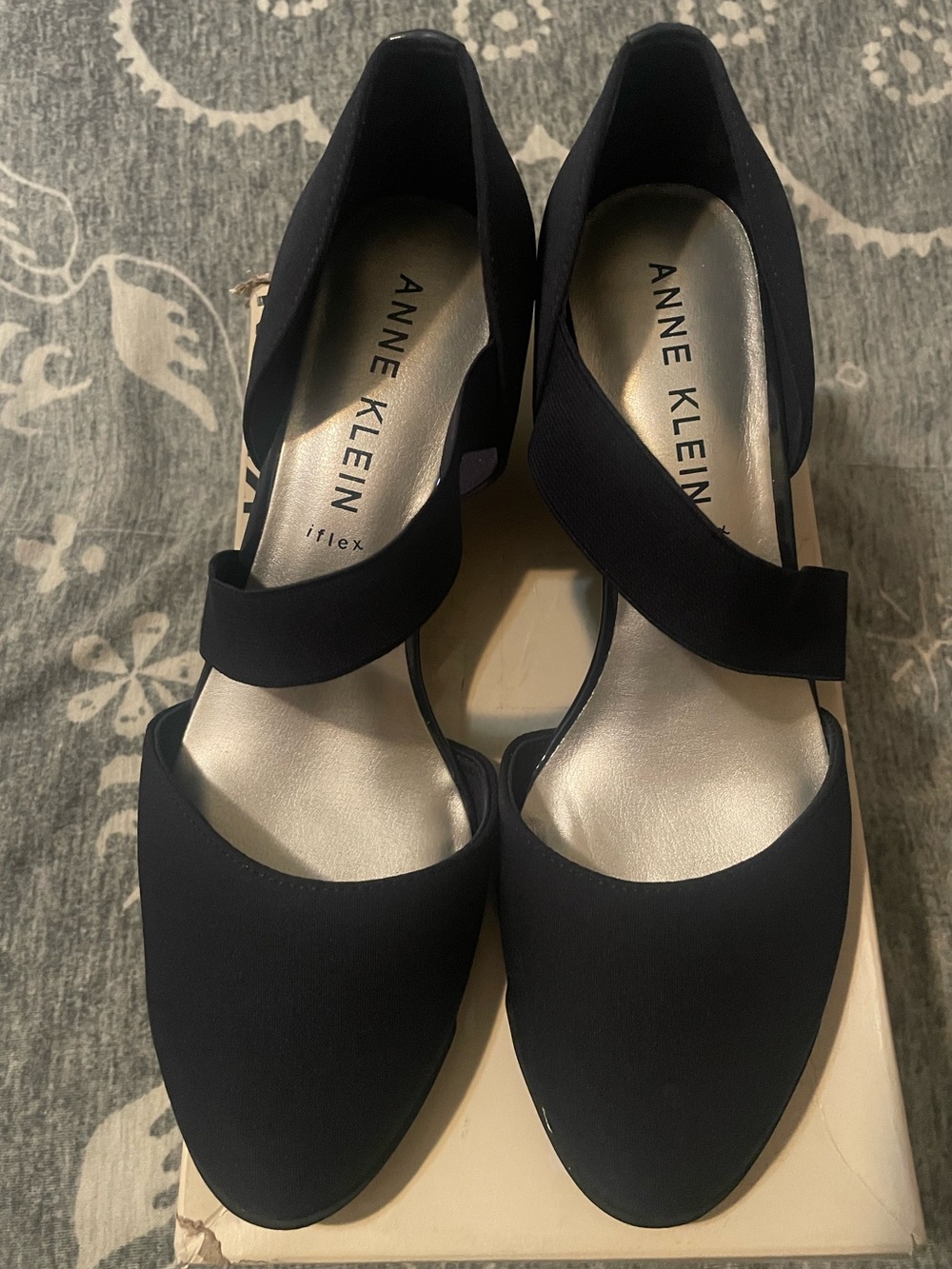 Anne Klein Navy Slingback Heels with Cross Strap Memory Foam